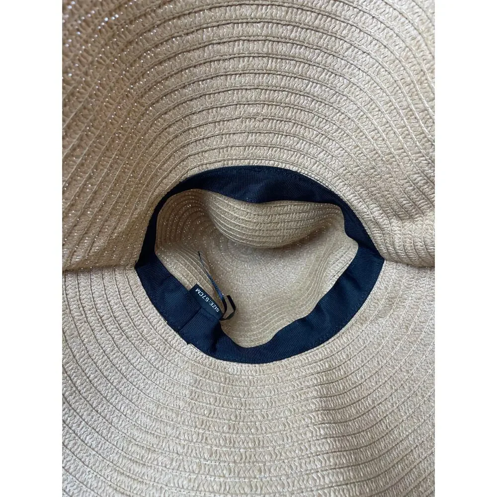 Women's Tan Oversized Wide Brim Woven Straw Summer Beach Sun Hat Cap Size 57cm